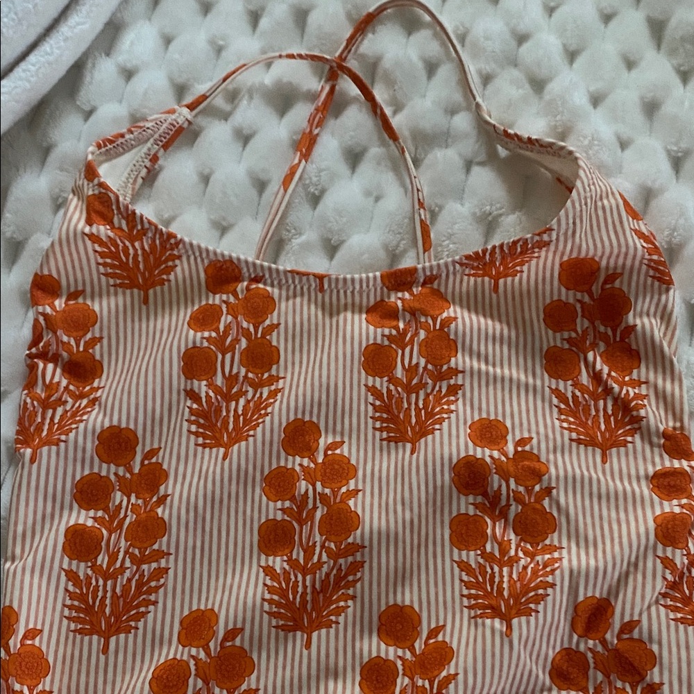 SZ Blockprints X J. Crew Orange and Pink Floral one piece bathing suit NEW